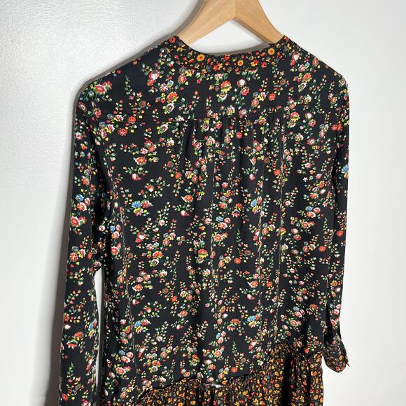 Anthropologie Maeve Marlie Button Front Tunic Dress Women 4P Black Ditsy Floral - Picture 8 of 12
